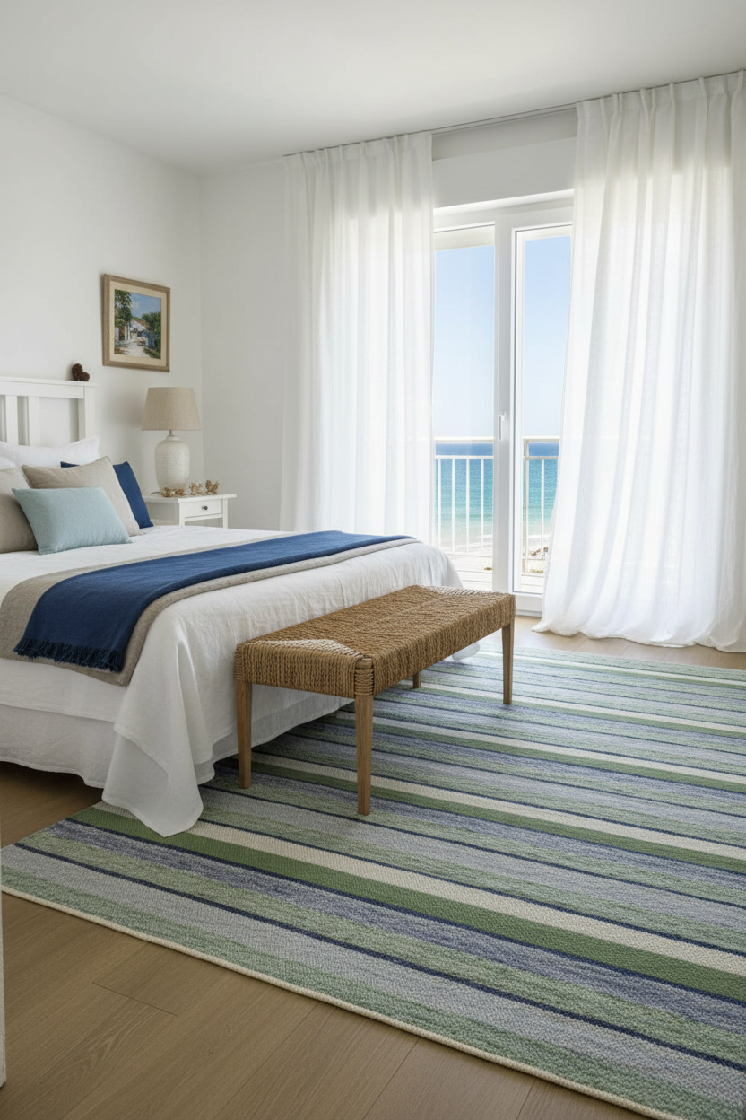 Maritim Schlafzimmer Interior in Grün Blau Weiß