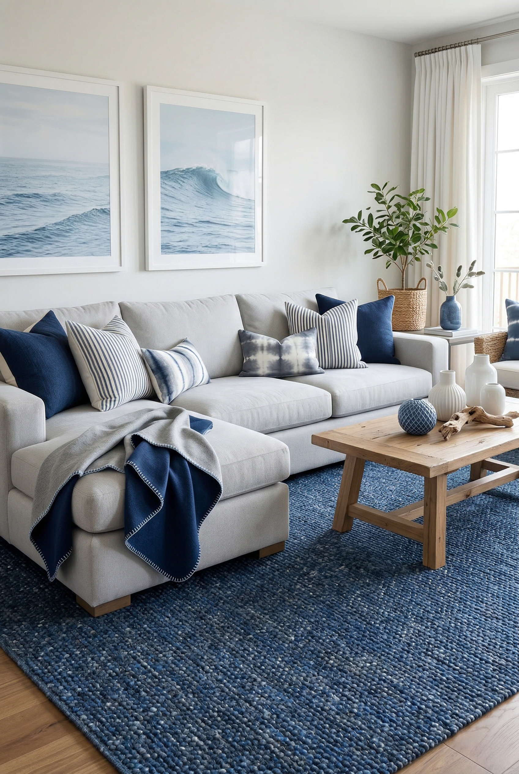 Wohnzimmer in Dunkelblau Grau maritim moderner Einrichtungsstil