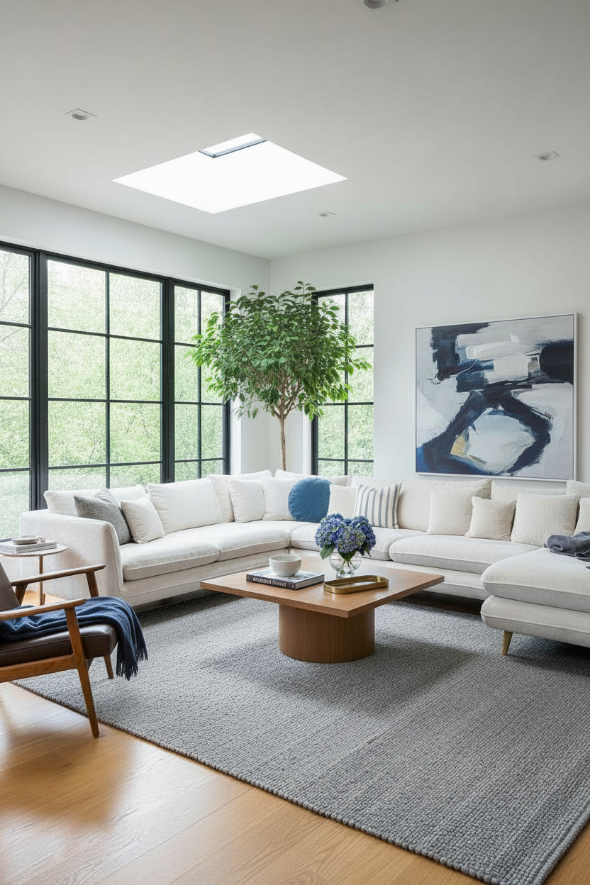 Wohnzimmer in modernen luxuriösen maritimen Einrichtungsstil