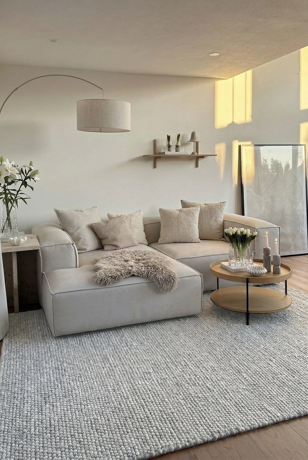 modernes Wohnzimmer in Silbergrauer und Greiger Farbwelt