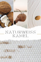 Schafwollteppich Naturweiß mit Kamelbraune Flammen