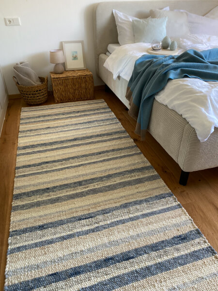 100 x 250 cm - Schafwollteppich Küstenklang in dick Standard-Bindung