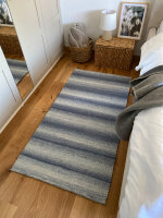 80 x 155 cm - Schafwolltteppich Vintage Blau in dick Standard-Bindung